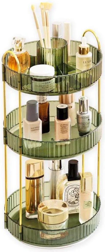 Armoire pivotante cosmétiques verte 3 niveaux pour salle de bain - H55cm