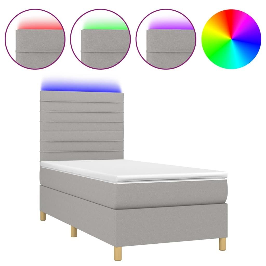 vidaXL Boxspringbett mit Matratze & LED Hellgrau 90x200 cm Stoff