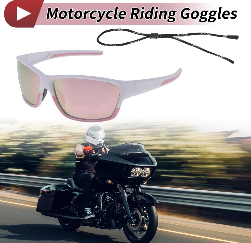 1 Set Motorrad-Brillen Tri-Acetyl Cellulos PC UV400 Outdoor-Sport-Sonnenbrille für Motocross Dirt Bike ATV Pink Linse Wei?-Rosa Rahmen
