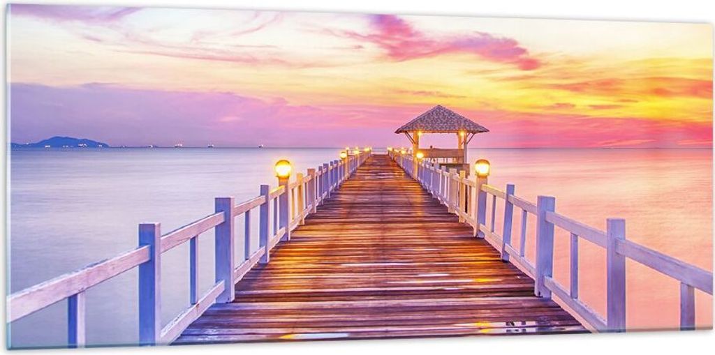 Bilder auf glas - Sonnenuntergang Wasser Brücke Horizont - 120x50cm - Glasbilder - Wandbilder - Kunstdruck - Wanddekoration aus Glas - Glas Bilder...
