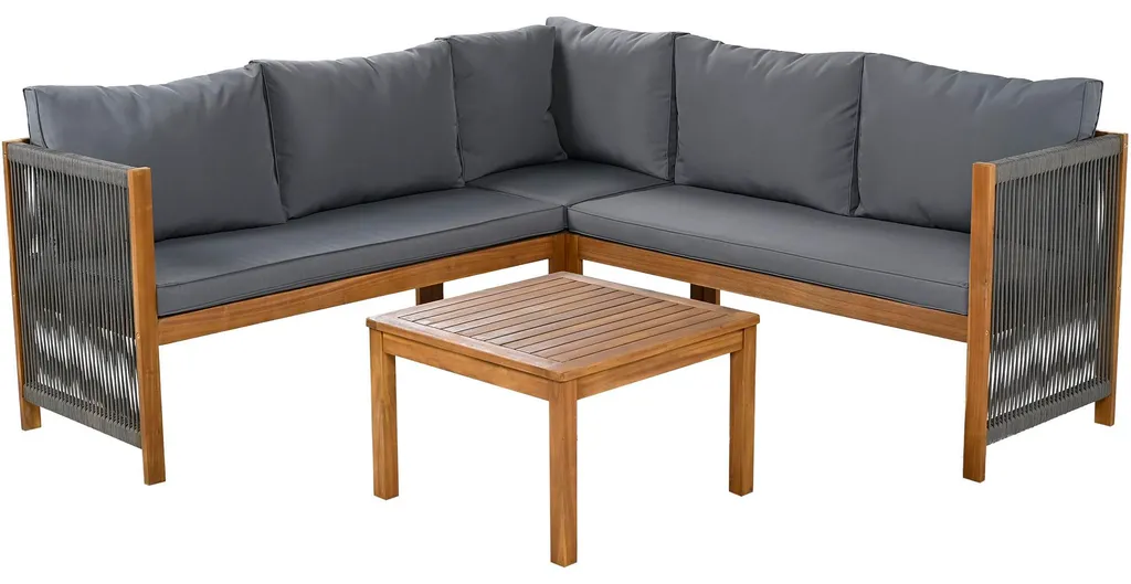 Ensemble repas de jardin canapé d'angle et table basse acacia gris - 10
