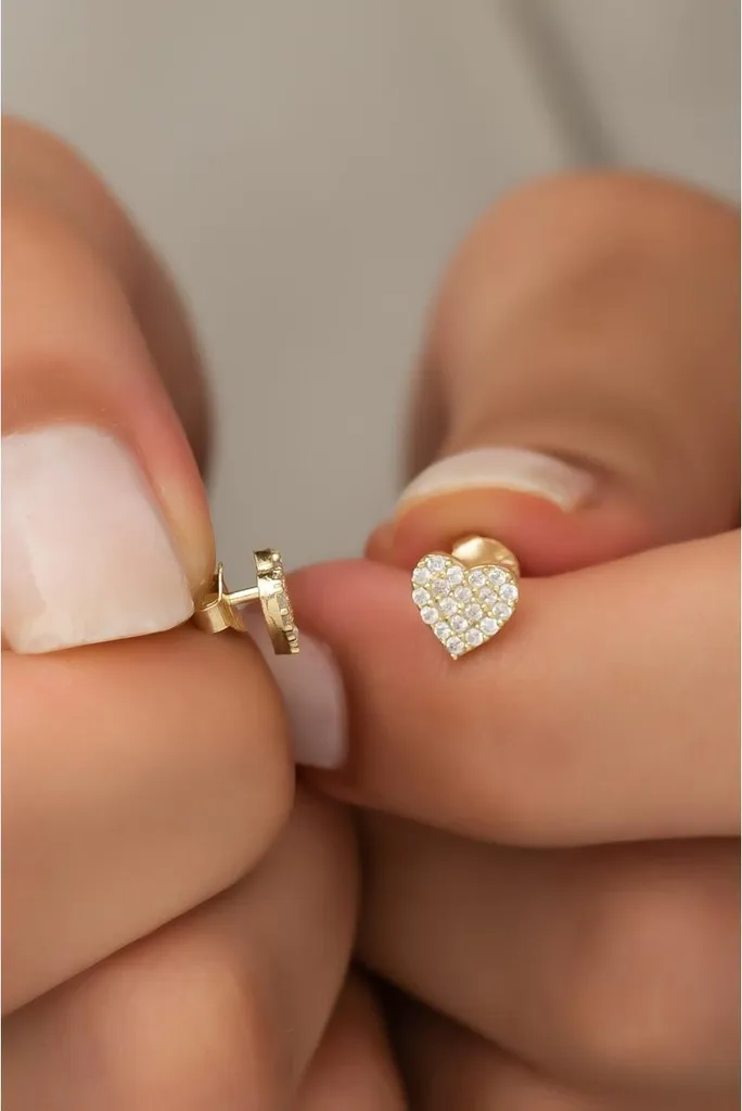 Boucles d'oreilles cœur argent et or, cadeau idéal pour femme en zircone