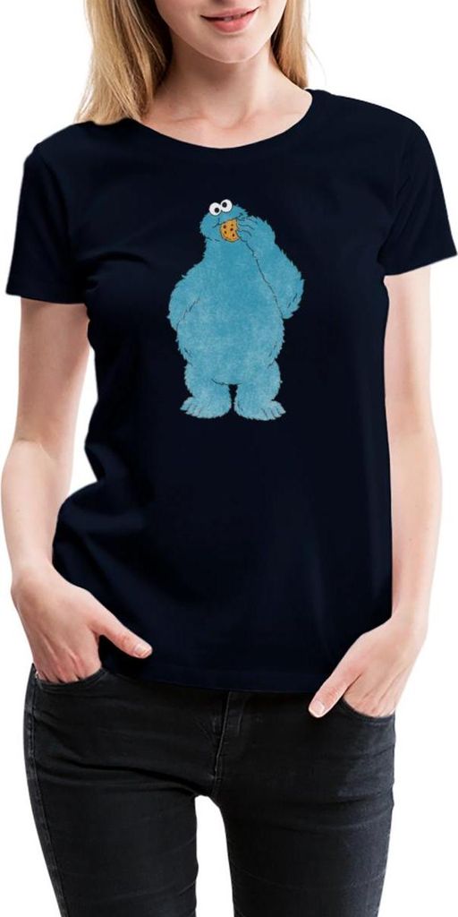 Spreadshirt Sesamstraße Krümelmonster Naschen Frauen Premium T-Shirt, L, Navy