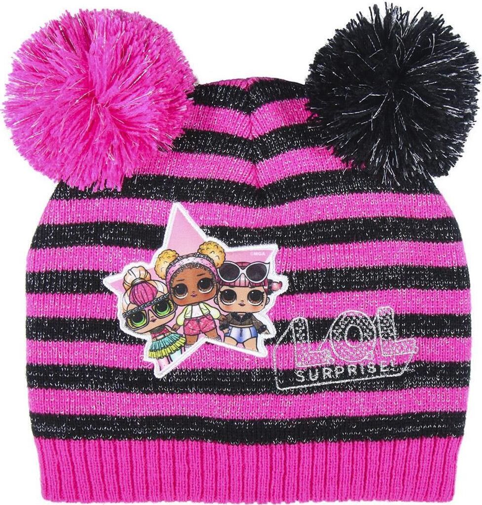 LOL Surprise Mädchen Wintermütze mit zwei Bommeln 589 (Einheitsgröße) (Schwarz/Pink)