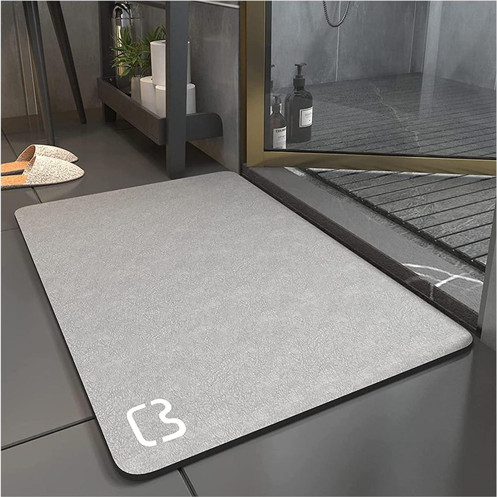 Rutschfeste, saugfähige Badematte – Diatomit-Mikrofaser-Badematte, weich, schnelltrocknend, grau, 40 × 60 cm