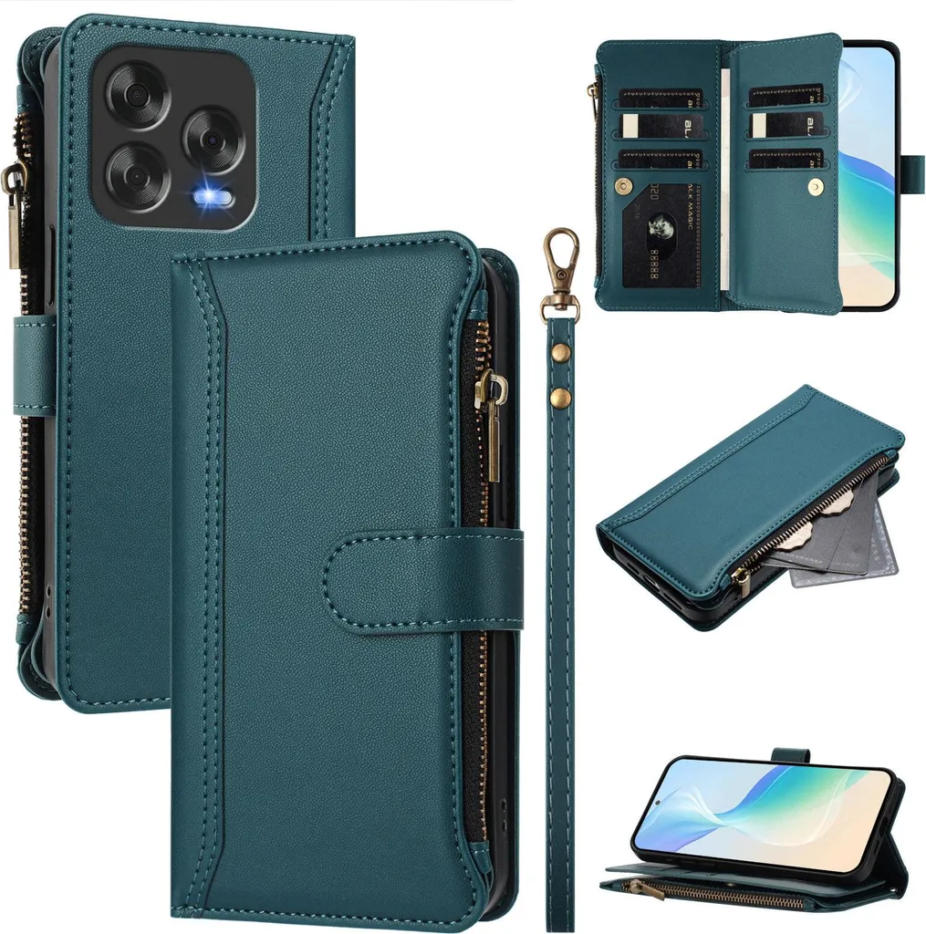 Custodia Professionale ZTE Blade V70 Design in Pelle PU Verde Scuro
