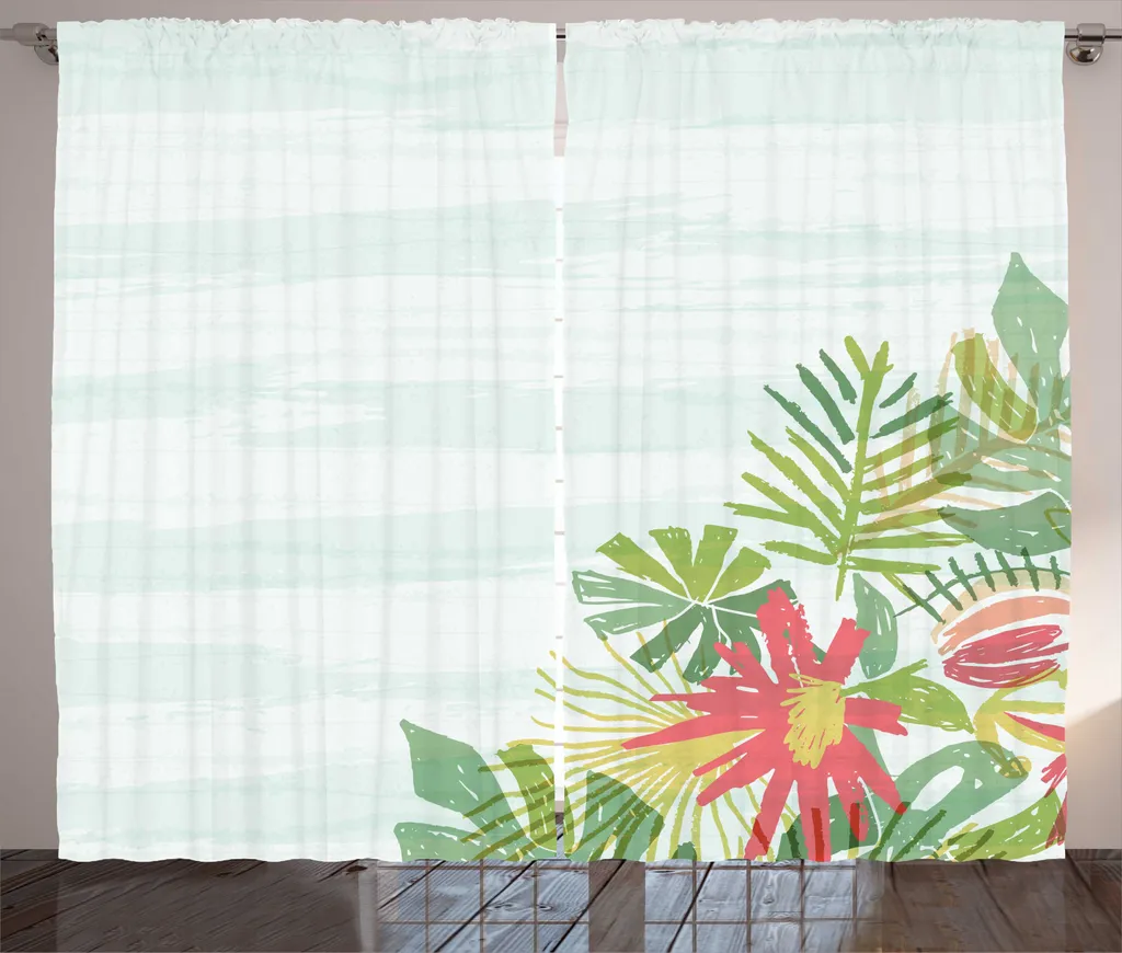 Rideau Tropical Rustique ABAKUHAUS Feuilles Exotiques 280x225 cm Seafoam