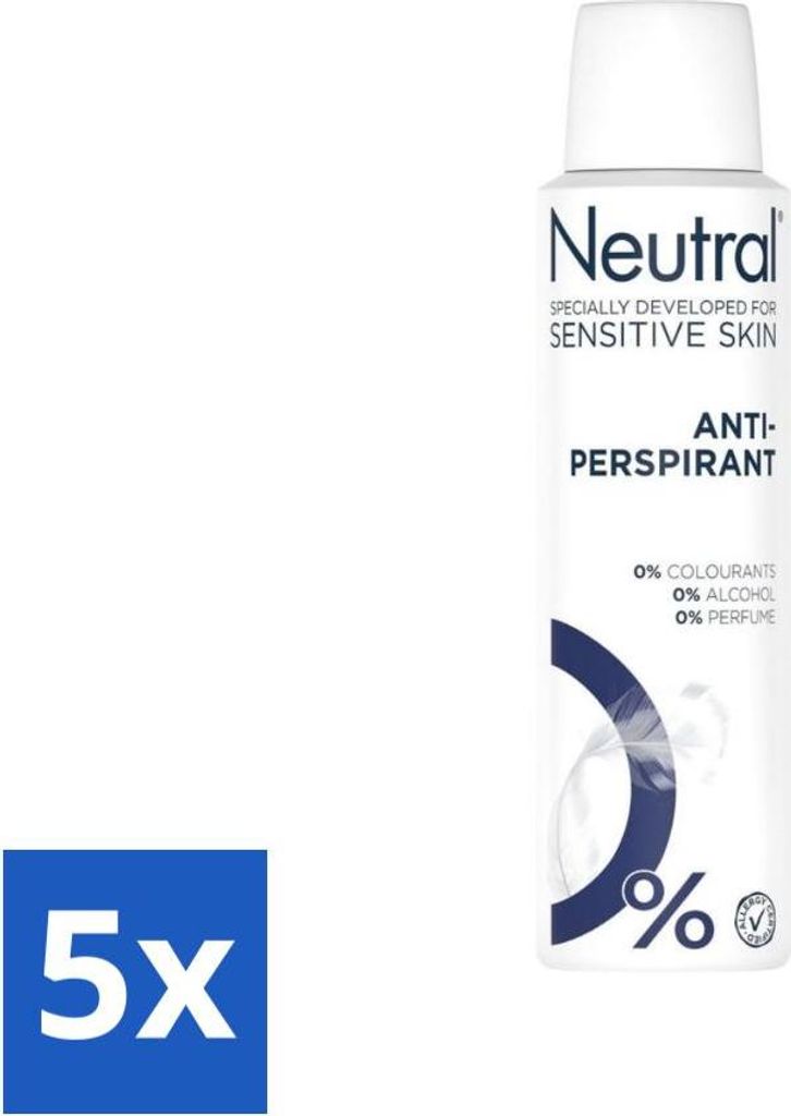 Neutral – Deodorant Spray – Antitranspirant – Empfindliche Haut – 0 % Farbstoff, Parfüm & Alkohol – 150 ml - Vorteilspack - 5 Stücke