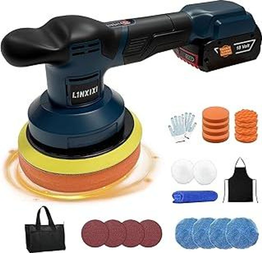 Poliermaschine Auto Akku für Bosch 18V, 6 Zoll Autopolierer mit 3 Variablen Geschwindigkeiten, Max 7000U/min, 21pcs Poliermaschine Set für Polier...