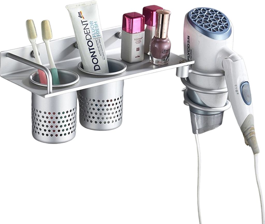 Raum Aluminium Tabelle Haartrocknerhalter Zahnstange Kämme Zahnbürste Organizer Kleiderbügel mit 2 Tasse