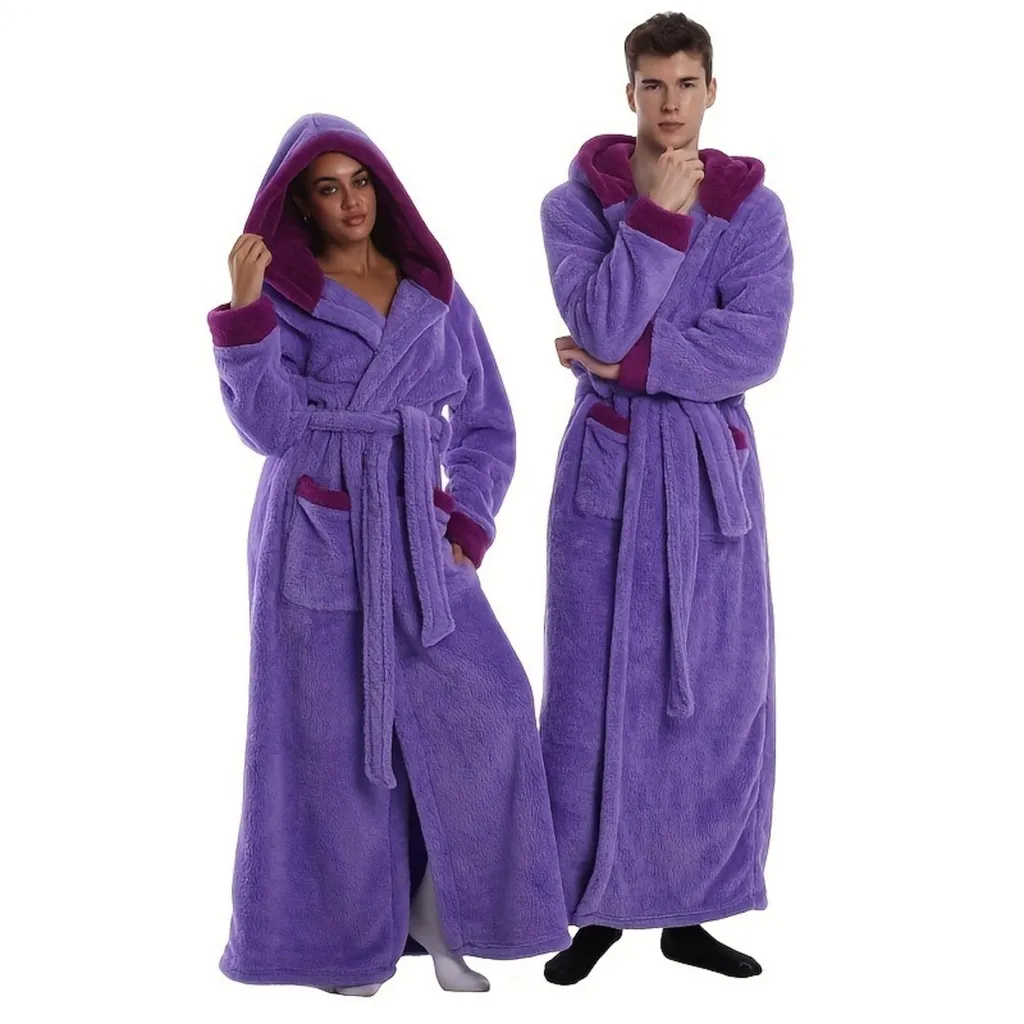 Accappatoio Pile Donna e Uomo Viola M | Ideale per Inverno e Relax