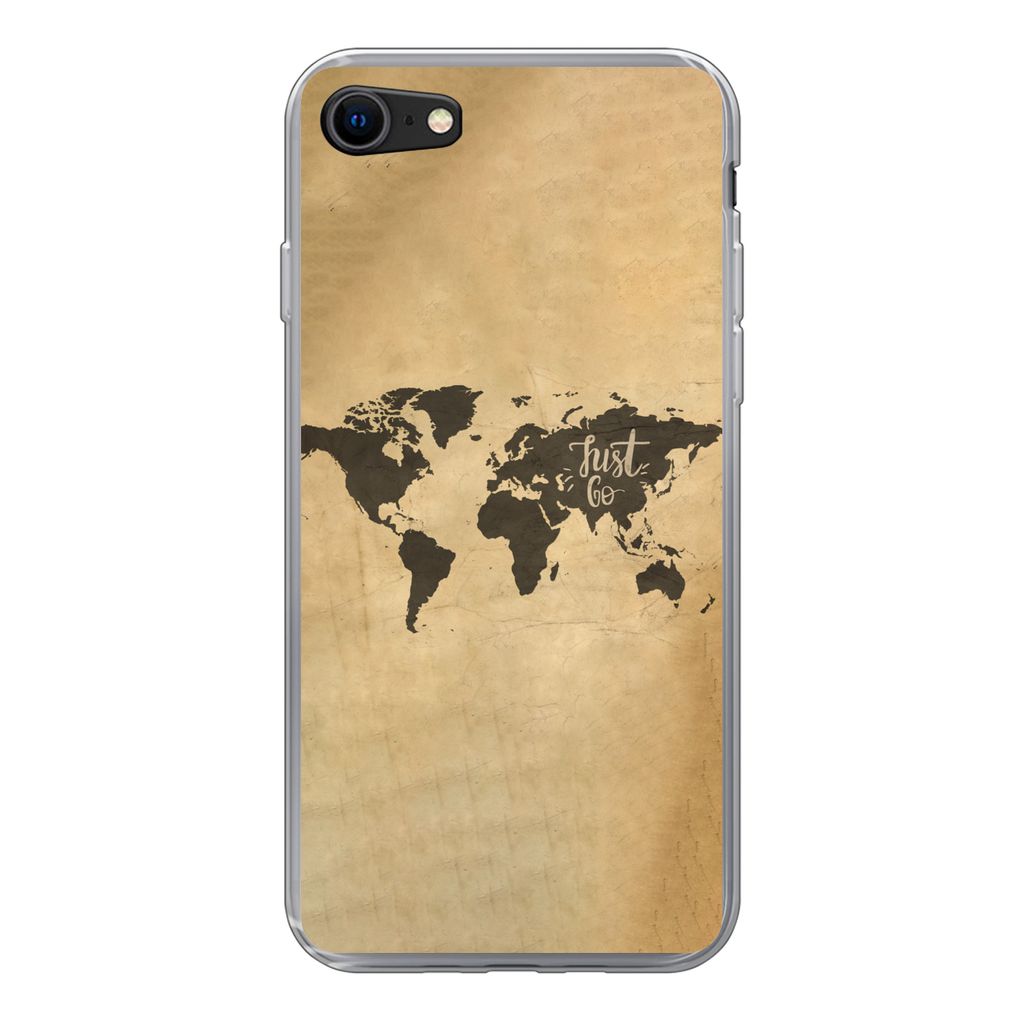 MuchoWow Handyhülle Schutzhülle Hülle für iPhone 7 Weltkarte - Karte - Sprichwörter Silikon Softcase Handy Hülle - Kartenhalter