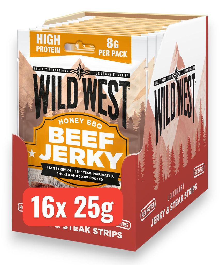 16x Wild West Honey BBQ Beef Jerky 25g – Süß-würziger Rindfleisch-Snack mit Honig & BBQ-Geschmack