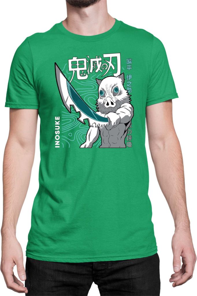 Herren T-Shirt Demon Anime Slayer Kimetsu No Yaiba Inosuke Hashibara 004, Man S / Grün