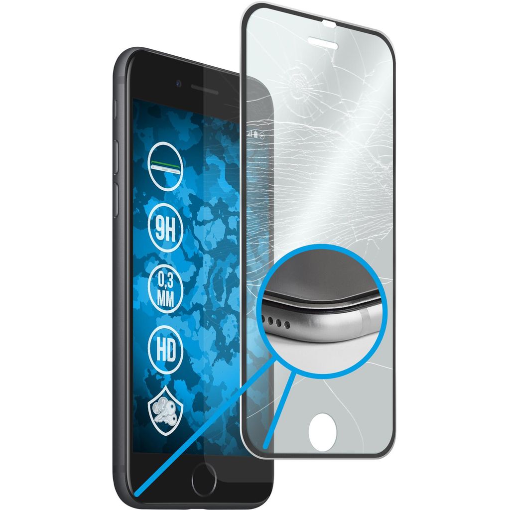 1er-Pack PhoneNatic Glas-Folie klar full-screen mit Metallrahmen in schwarz kompatibel mit Apple iPhone 7 / 8 / SE 2020 - Panzerglas für iPhone 7 ...