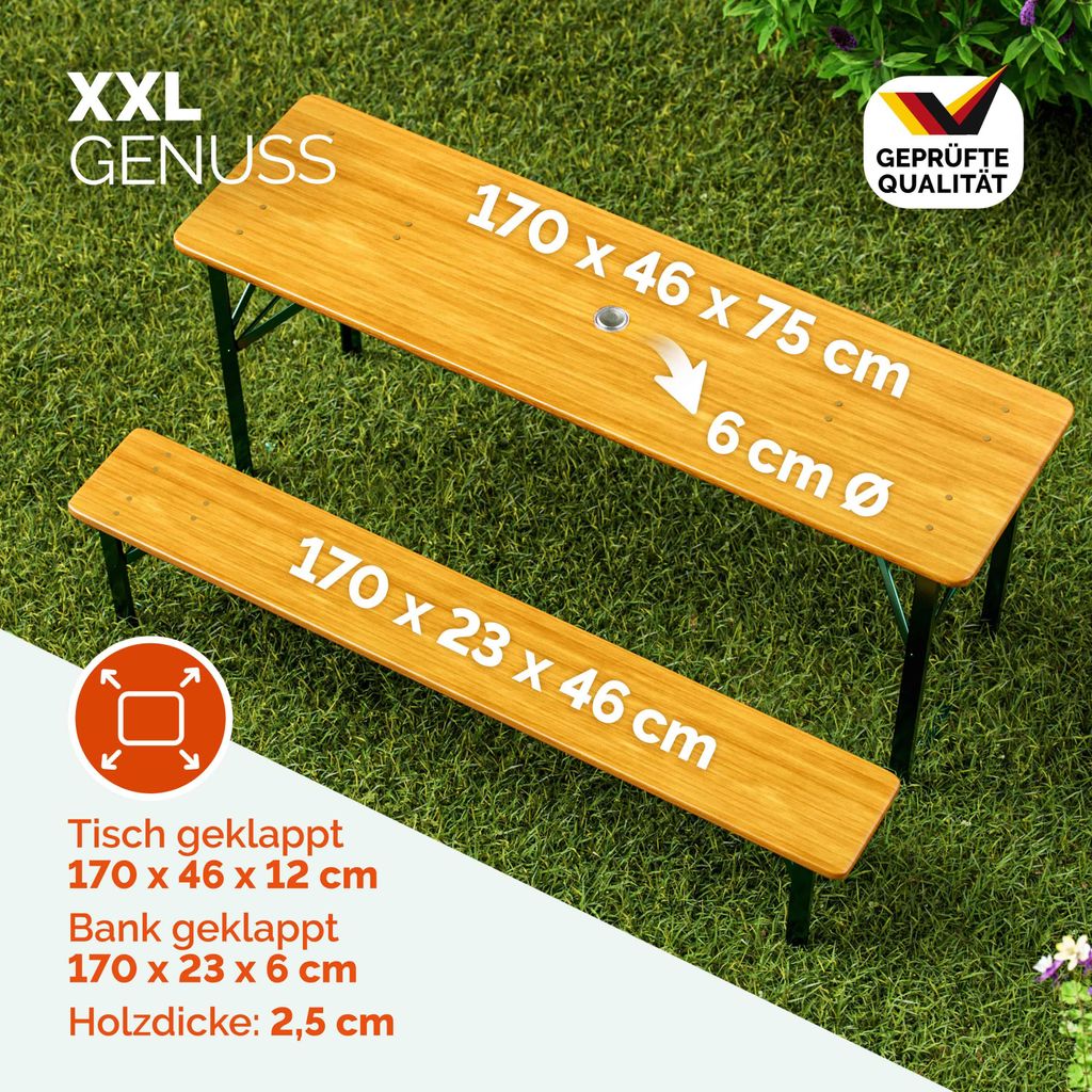CASARIA Bierzeltgarnitur 170 cm für 8 Personen 3-teilig Produktbild 