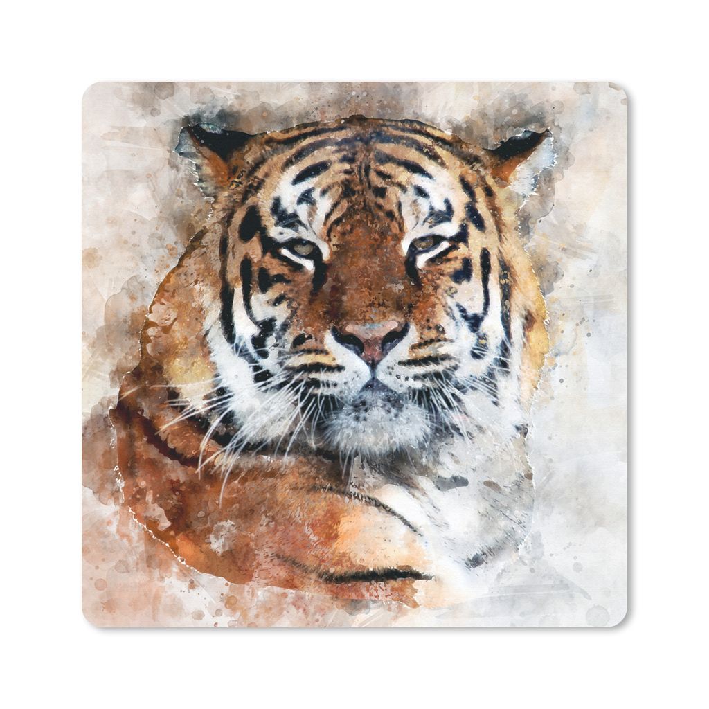 MuchoWow Mauspad Mousepad Tiger - Gemälde - Orange 20x20 cm - Mousepads - Maus Mat - Pad - Mausunterlage - Desk Mat - Bureauartikeln
