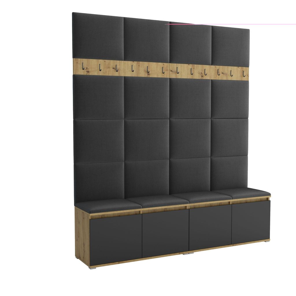 Garderobe LUTON 2 ARTISAN BLACK 16 – Farbe: schwarz, moderner Schrank 40x200x213 cm, funktionale Lösung für den Flur, Garderobeschrank, Flurmöbel