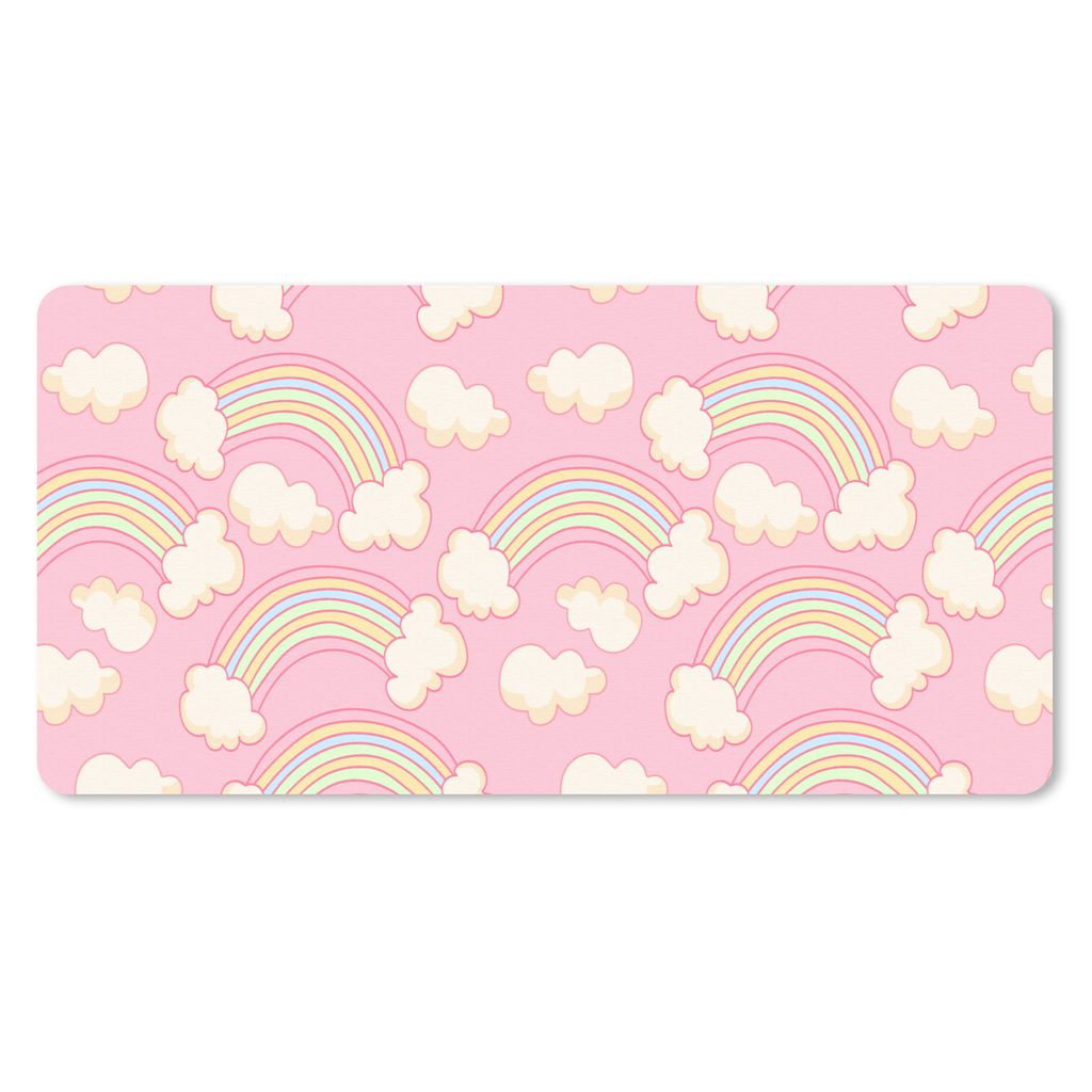 MuchoWow Schreibtischunterlage Regenbogen - Wolken - Muster 80x40 cm - XXL Mauspad - Gaming Mauspad