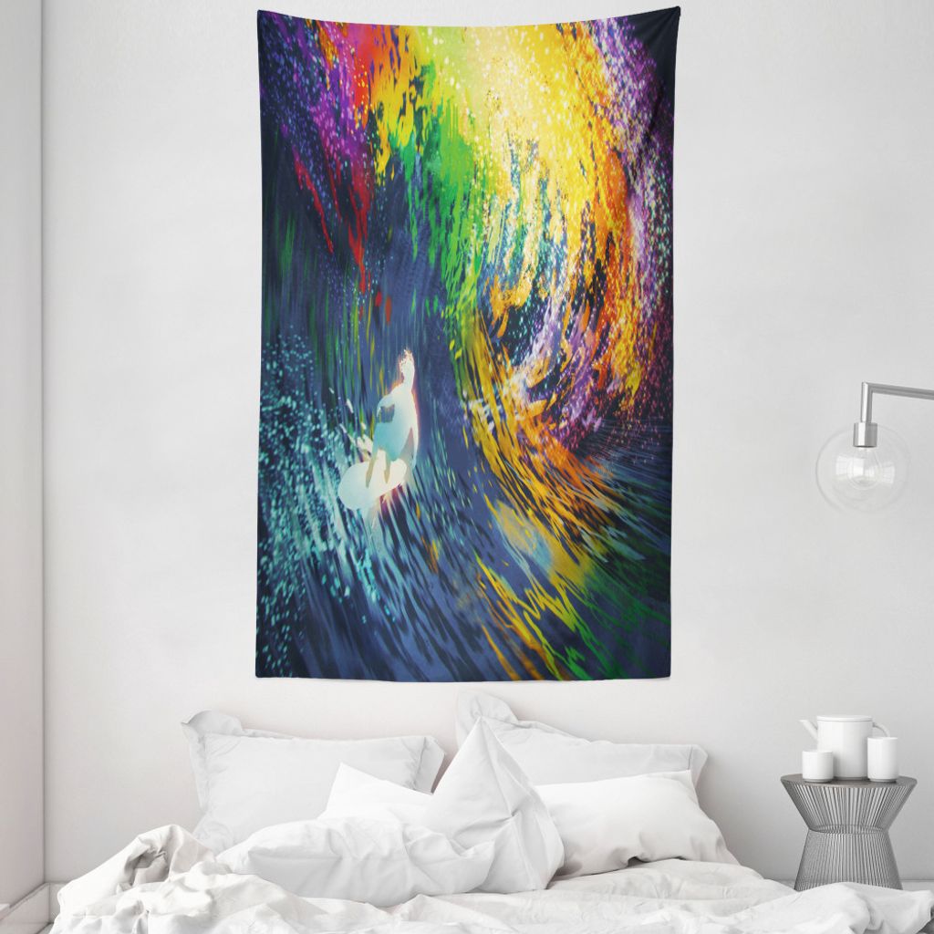 ABAKUHAUS Ozean Wandteppich und Tagesdecke, Exotische Surfer auf Wellen aus Weiches Mikrofaser Stoff Waschbar ohne Verblassen Digitaldruck, 140 x 2...