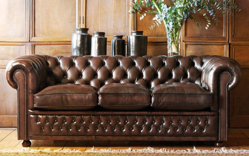100% Echtes Leder Antik Chesterfield 3 Sitzer Leder Sofa Produktbild 