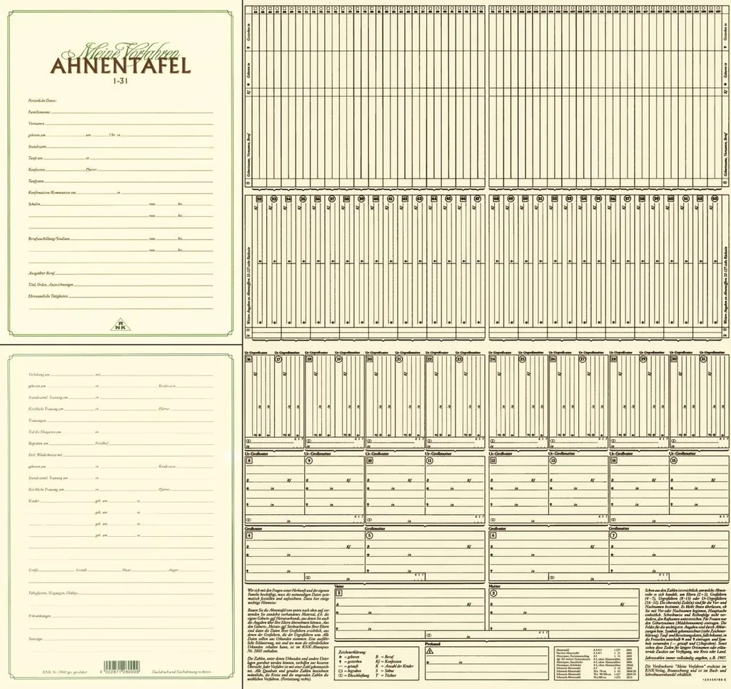 RNK Verlag 2801 Tableau Généalogique Mes Ancêtres 7 Générations DIN A4