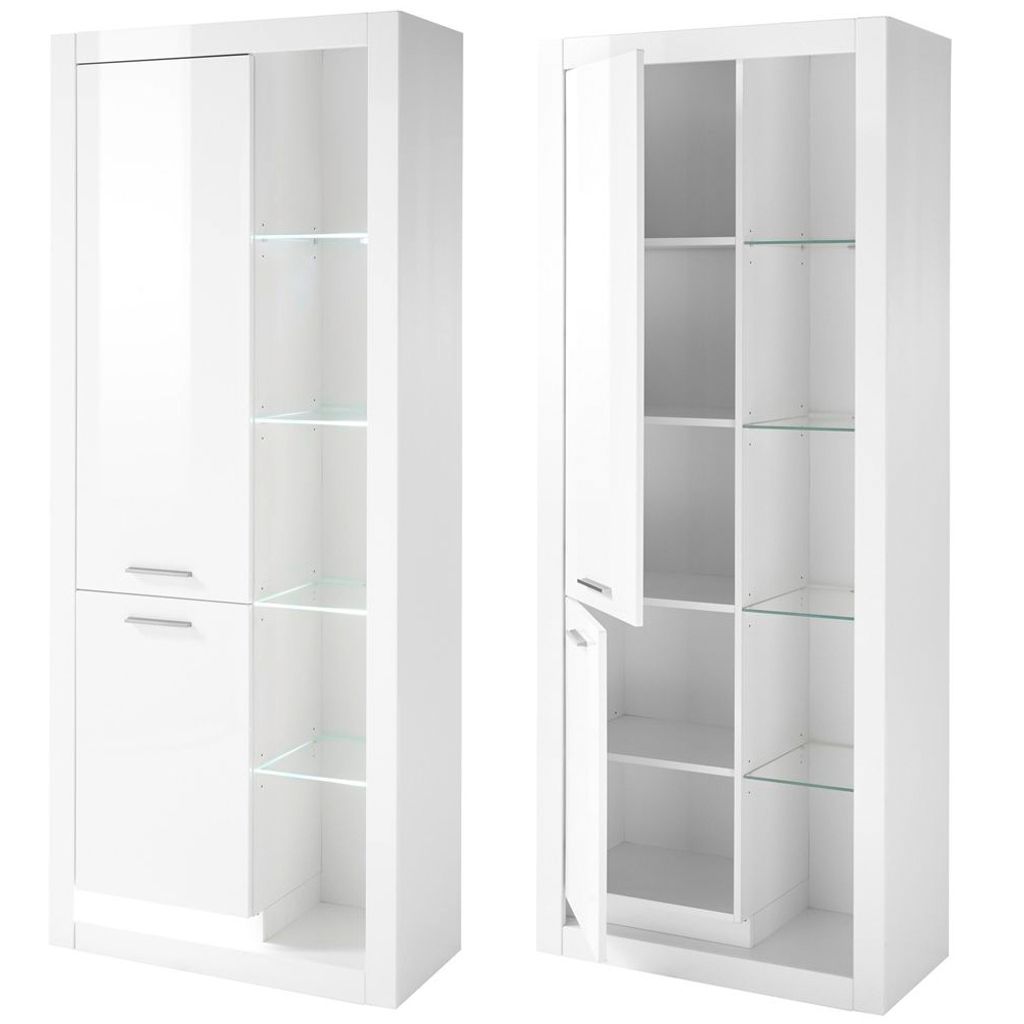 Vitrinenschrank Mailand-61 in Hochglanz Weiß - B/H/T: ca. 80/195/37 cm