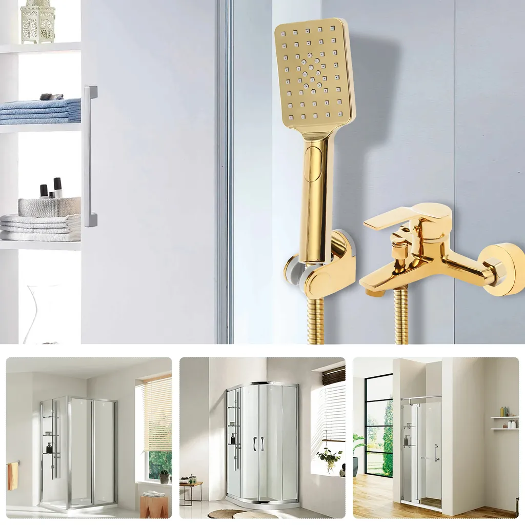 Robinet de baignoire complet or brillant avec kit de douche mural