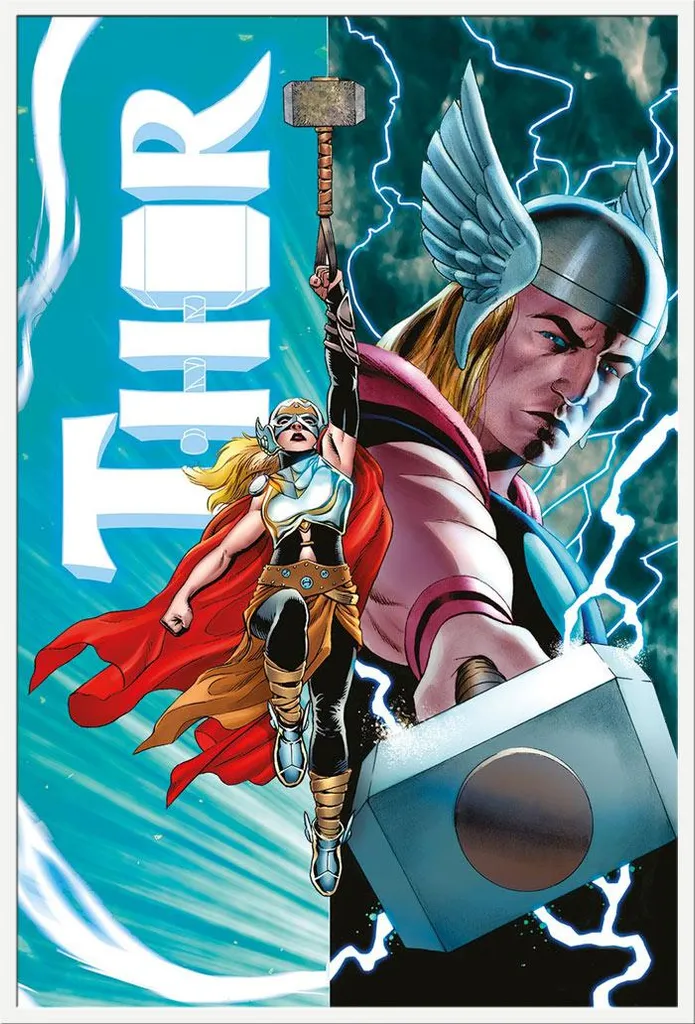 Cadre Shinsuke blanc avec affiche Thor vs Thor Femme, vitre acrylique