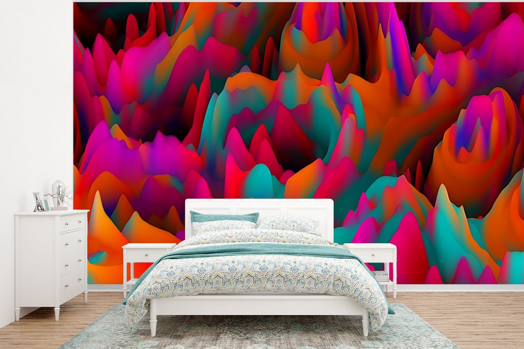 MuchoWow Fototapete für Wohnzimmer oder Schlafzimmer Wandtapete Vinyl Motivtapete Farbenfrohe Berge - 295x220 cm - Wand Tapete