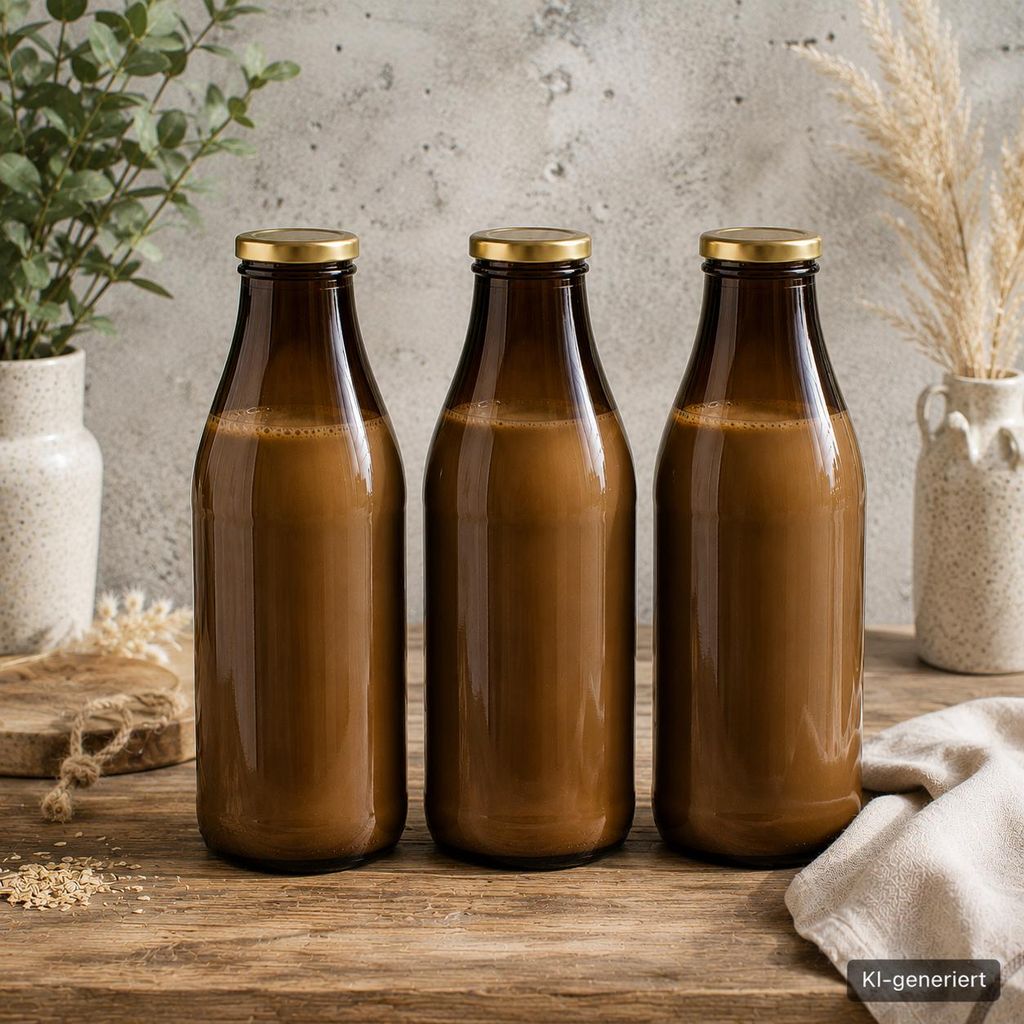 Milchflasche 1 Liter Glasflasche braun mit 6 Flaschen & 12