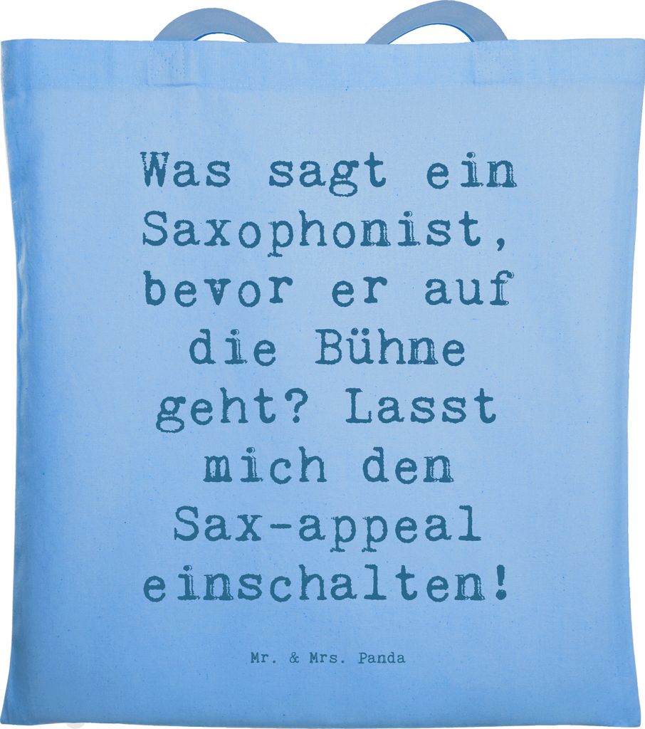 Mr. & Mrs. Panda Tote Bag Spruch Magischer Saxophon-Charme - Sky Blue - Geschenk, Musiker, Musikinstrument, Einkaufstasche, Laptoptasche, Schultasc...