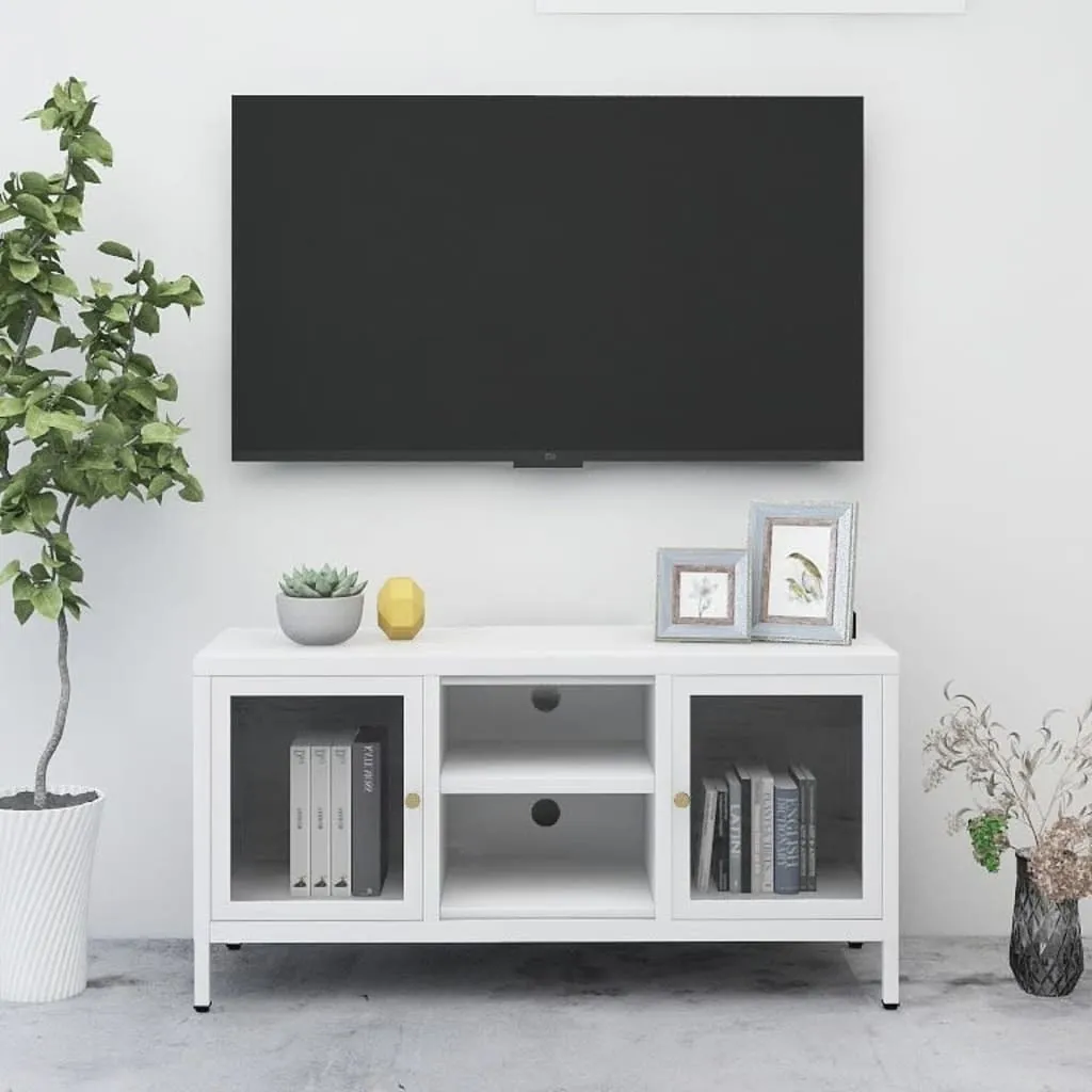 Supporto TV Minimal SYFAX 105cm Acciaio Bianco e Vetro Moderno - 2