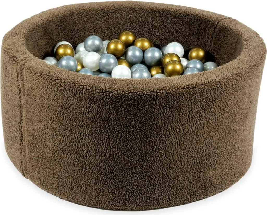 Piscine à balles douce Teddy chocolat avec 300 boules nacre et argentées