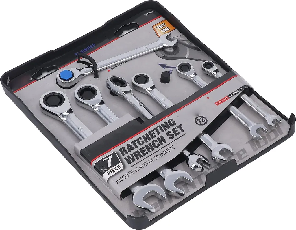 Jeu de clés à cliquet à tête fixe en acier Chrome Vanadium 12 pièces