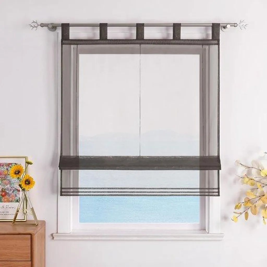 Voilage moderne gris plissé avec boucles pour fenêtre 120 x 155 cm
