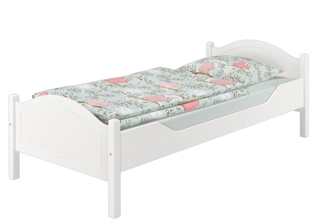 Einzelbett Kiefer weiß 120x200 Bettrahmen Singlebett Zubehör wählbar V-60.30W-12Federholzrahmen und Matratze inkl.