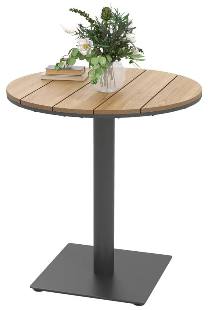 Table de jardin ronde Ø 70 cm en acier aspect bois naturel et noir