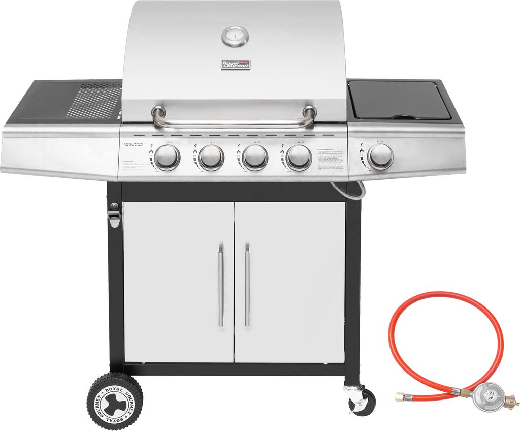 Royal Gourmet 4+1 Brenner Gasgrill Grillwagen mit automatischer Zündung,integriertem Thermometer und Unterschrank Edelstahl Brenner mit 14,5 kW Ca...