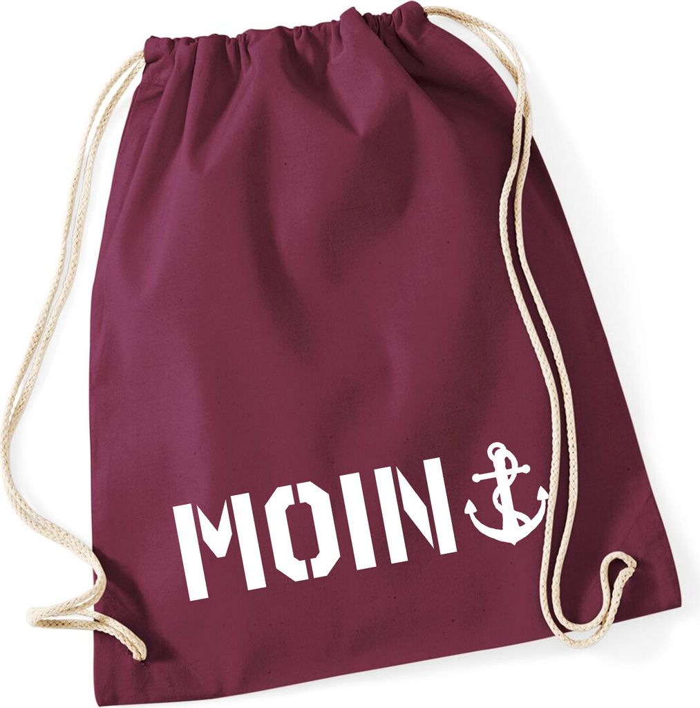 Huuraa Turnbeutel Moin Anker 12 Liter Burgundy Baumwolle Rucksack Geschenkidee