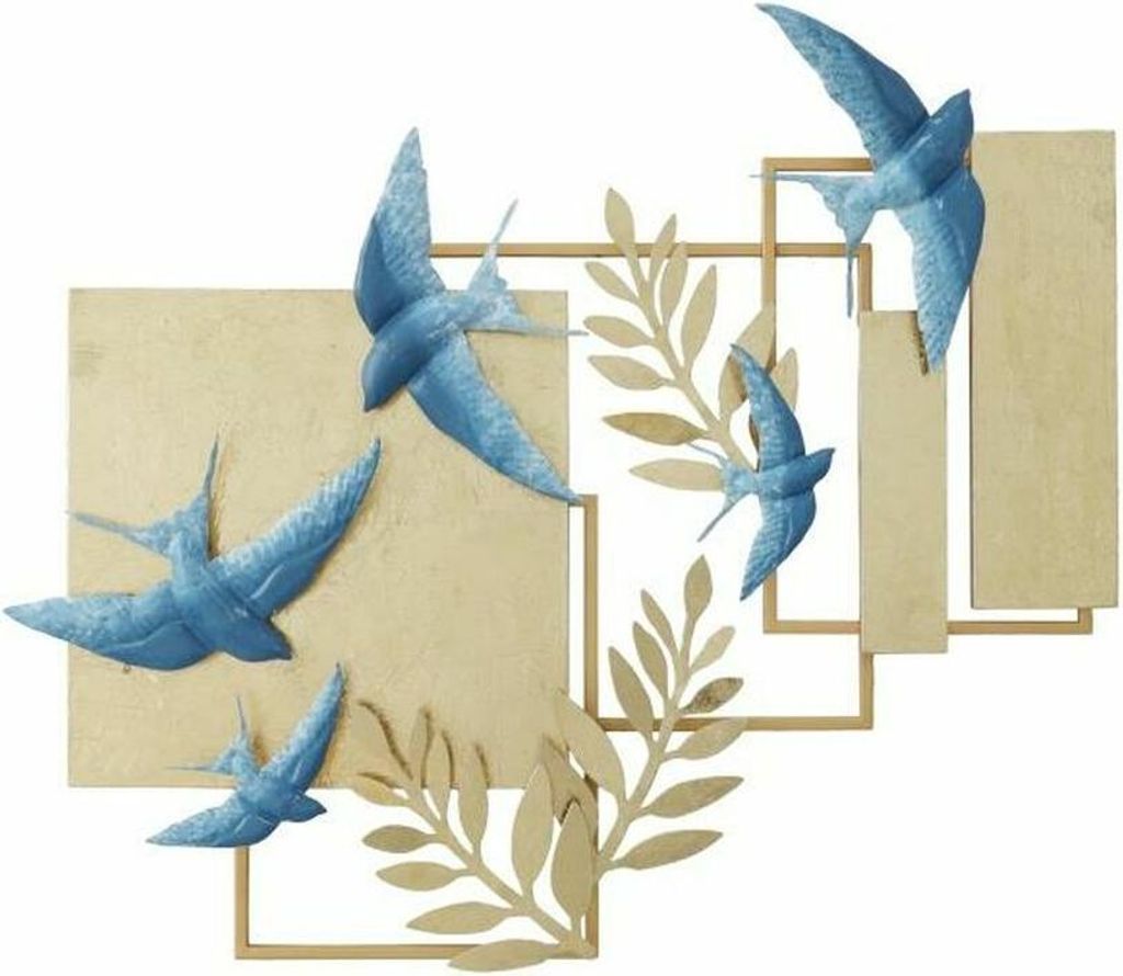 Wanddekoration DKD Home Decor Blau Gold Vogel 84,5 x 8,3 x 72,4 cm