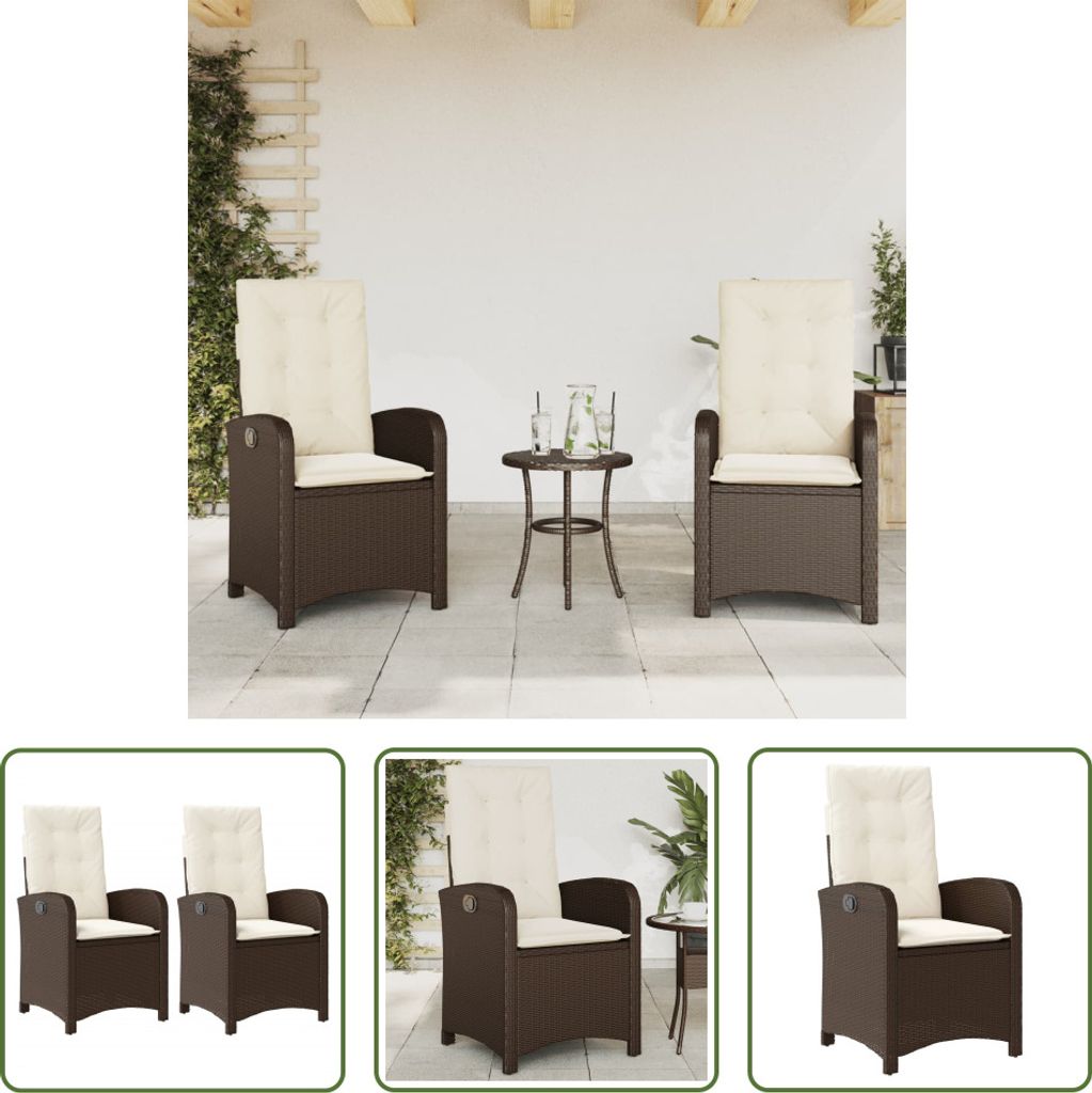 The Living Store Gartensessel mit Kissen 2 Stk. Verstellbar Braun Poly Rattan