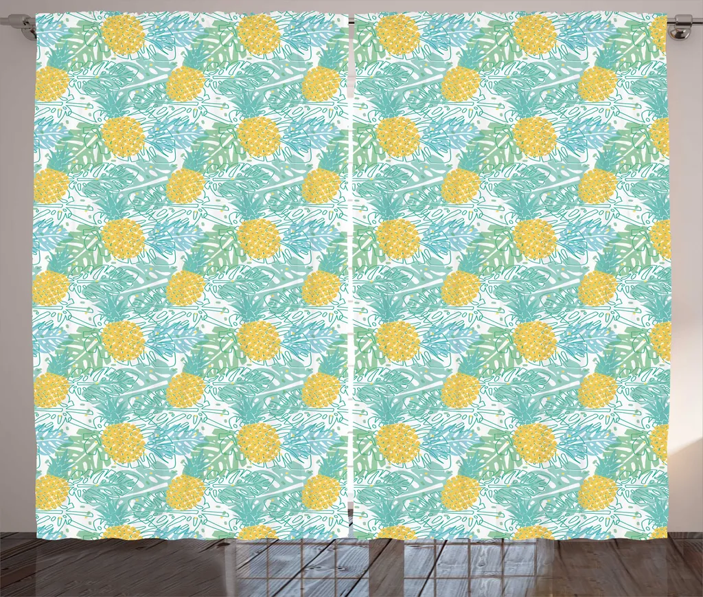 ABAKUHAUS Luau Rideau Rustique Ananas Jaune Terre 280x225cm avec Crochets