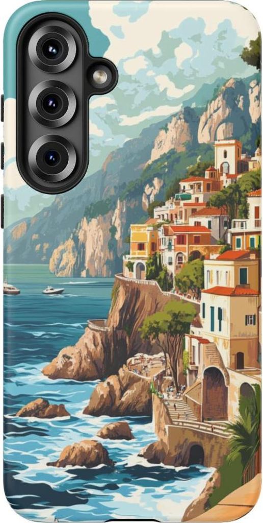 Amalfi-Küste Retro-Illustration – Handyhülle Kompatibel mit Galaxy S25 Plus
