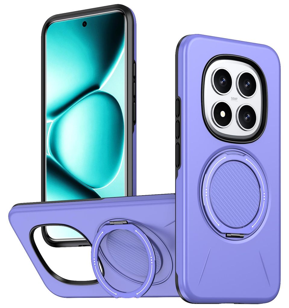 Magnetisch Hülle für Xiaomi Redmi Note 15 Pro 4G, Stoßfeste Weich TPU und Hard PC Schutzhülle mit Ringhalter Ständer Lila