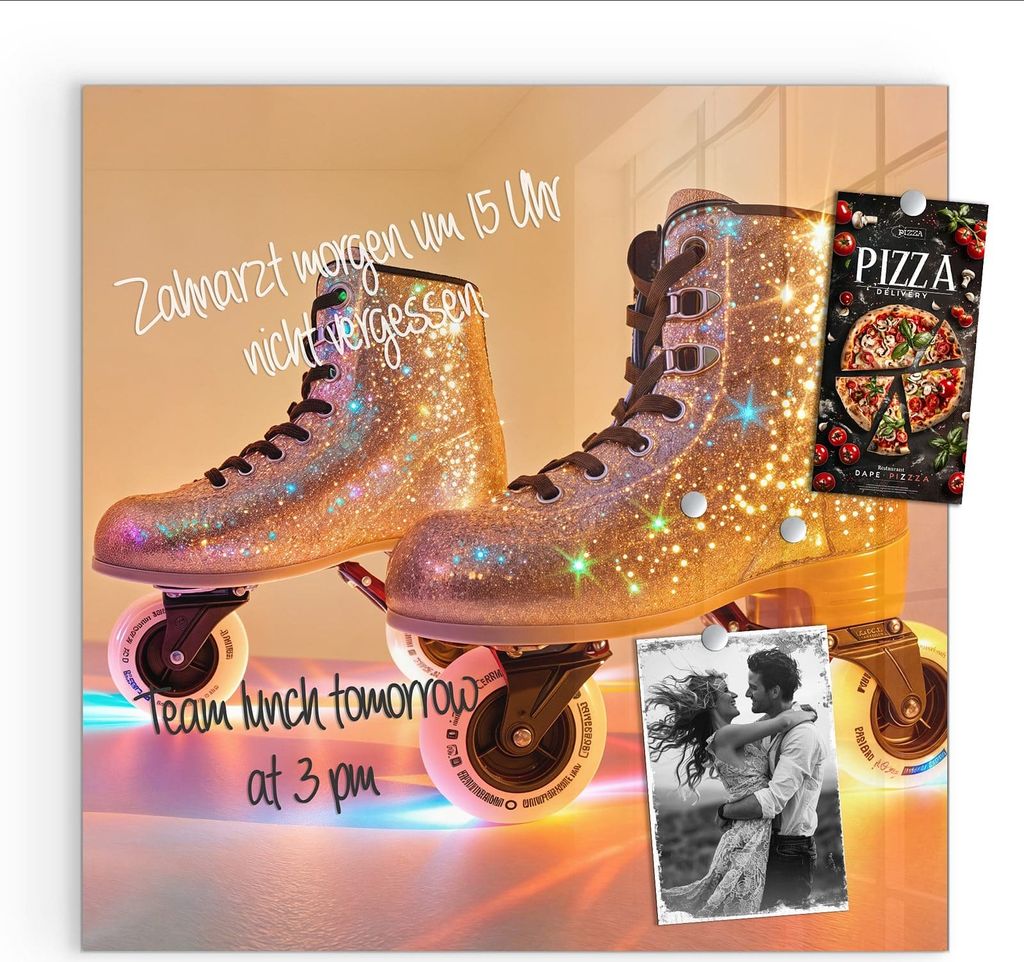 Magnettafel 30x30cm Pinnwand Whiteboard beschreibbar - Glitzer Rollschuhe