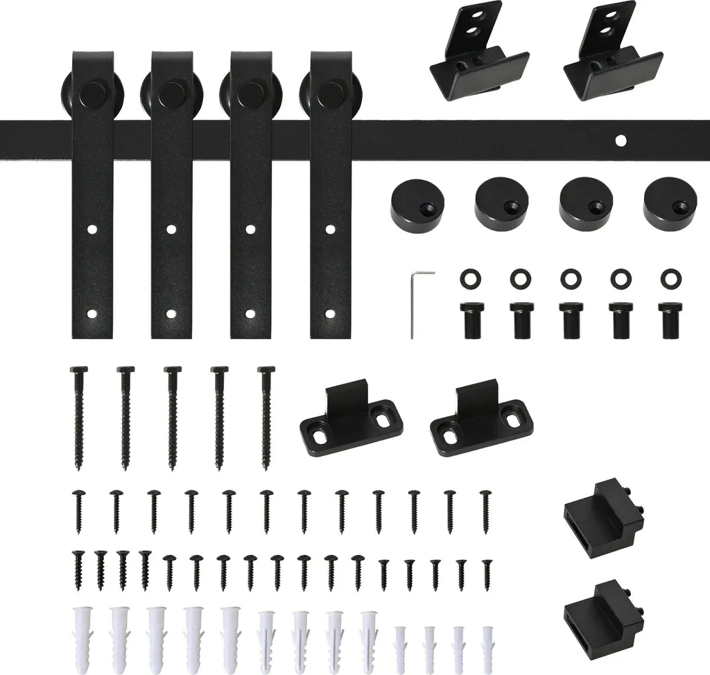 Rail porte coulissante pour meuble TV et armoire - Kit complet noir 183cm