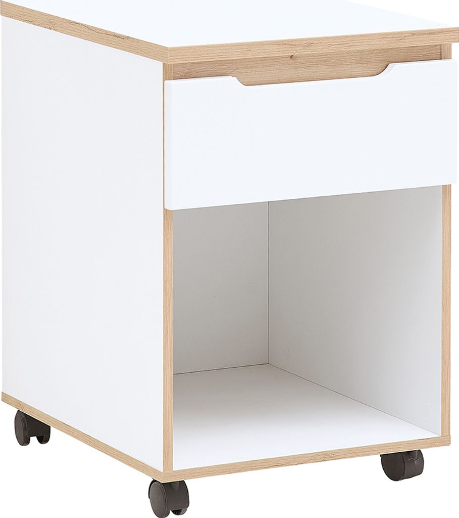Rollcontainer mit 1 Schublade, weiß mit Eiche, MANRESA-36