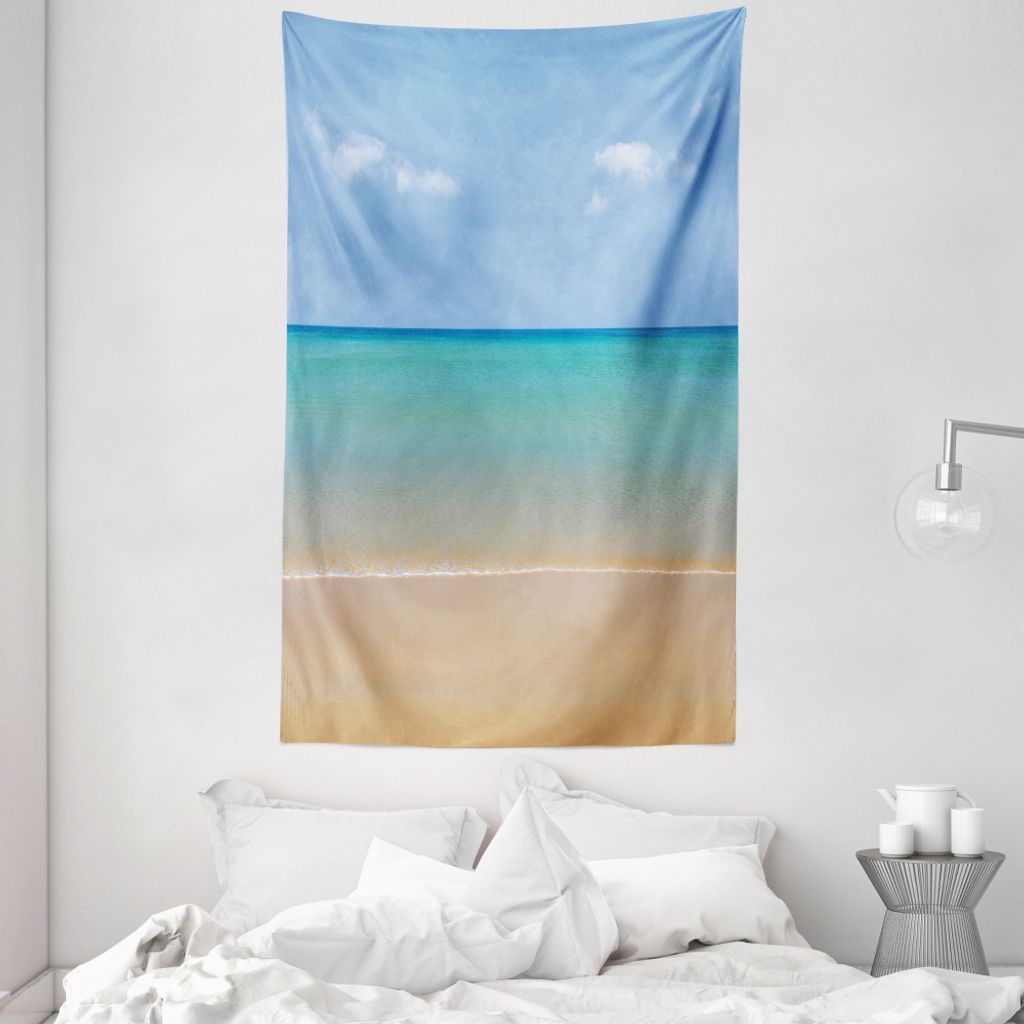 ABAKUHAUS Landschaft Wandteppich und Tagesdecke, Beruhigen Strand Hot Sun aus Weiches Mikrofaser Stoff Waschbar ohne Verblassen Digitaldruck, 140 x...