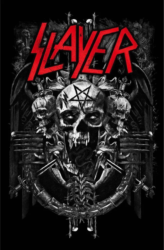 Déco Chambre Metal : Poster Slayer Demonic en Tissu Noir Rouge 106x70